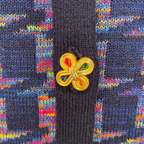 Vintage I. Magnin Castlebrook 80's Cardigan Knit Jacket Blue Geo Jewel Button 12 - Picture 3 of 7